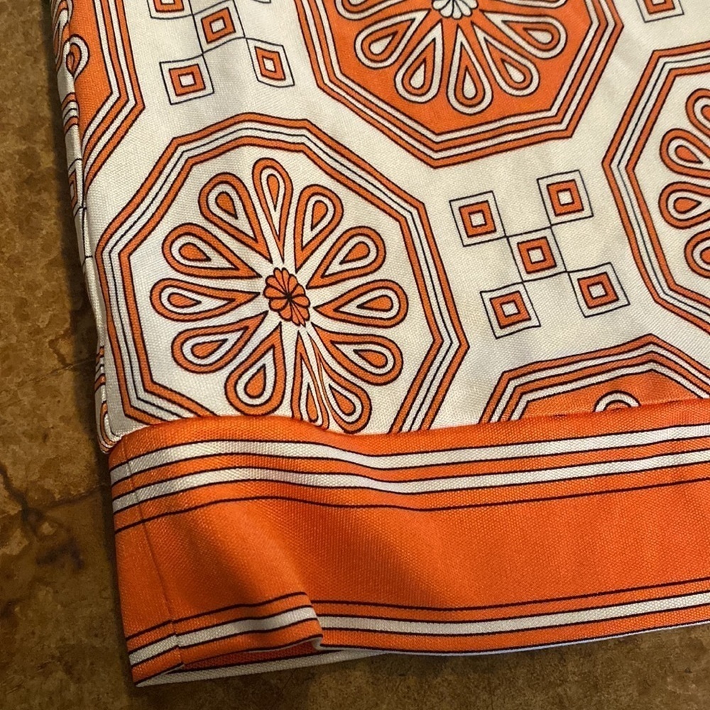 TRINA Turk orange and white medallion print pleated front silk knit lined skirt - Picture 2 of 5